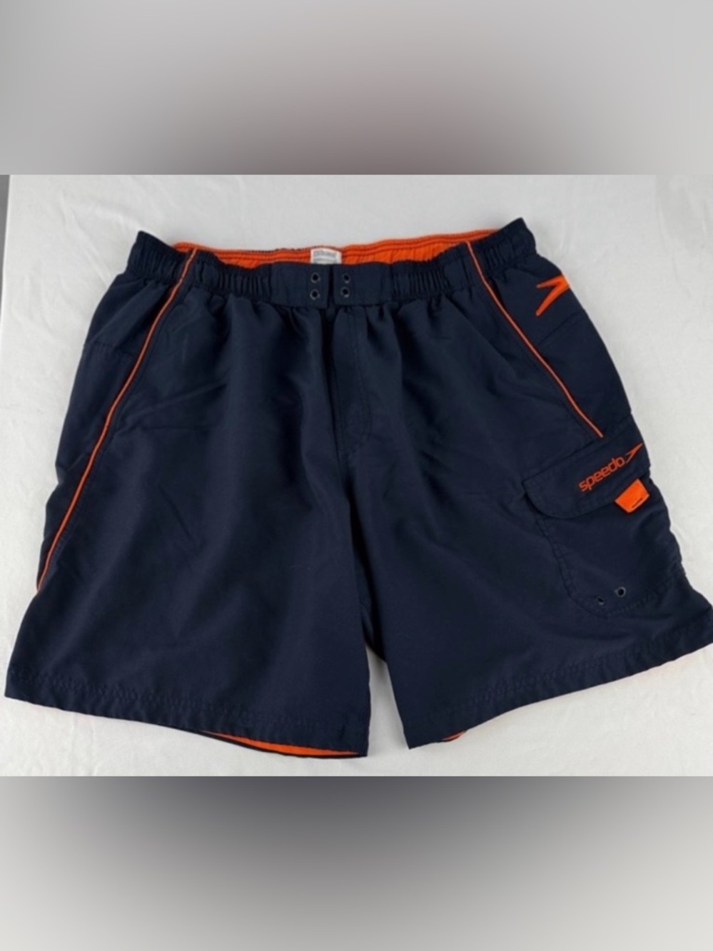 Speedo Navy Blue Swim Shorts with Orange Accents